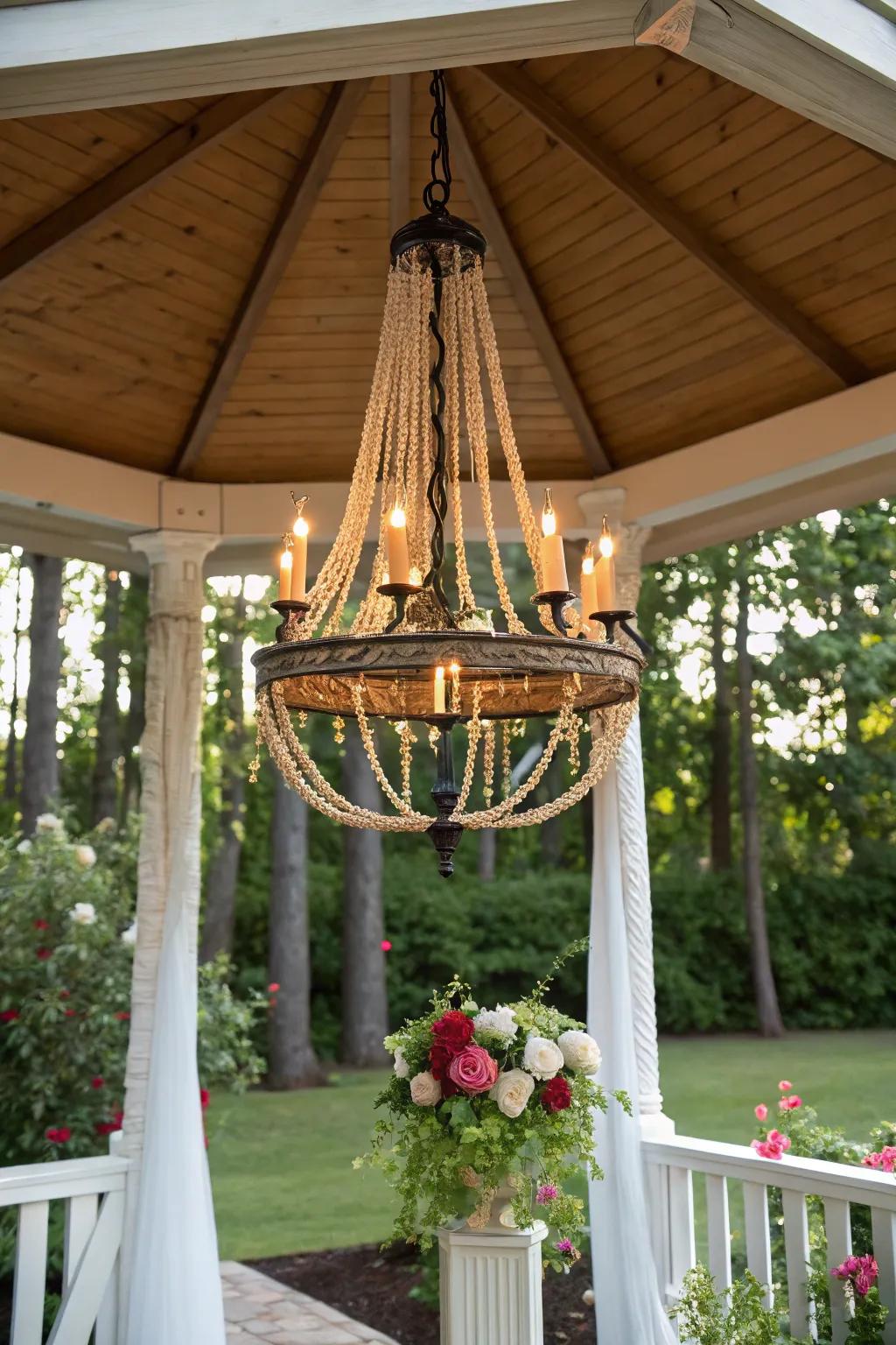 Illuminate your evenings with a touch of elegance and eco-friendly flair: the perfect solar light chandelier for your outdoor sanctuary.