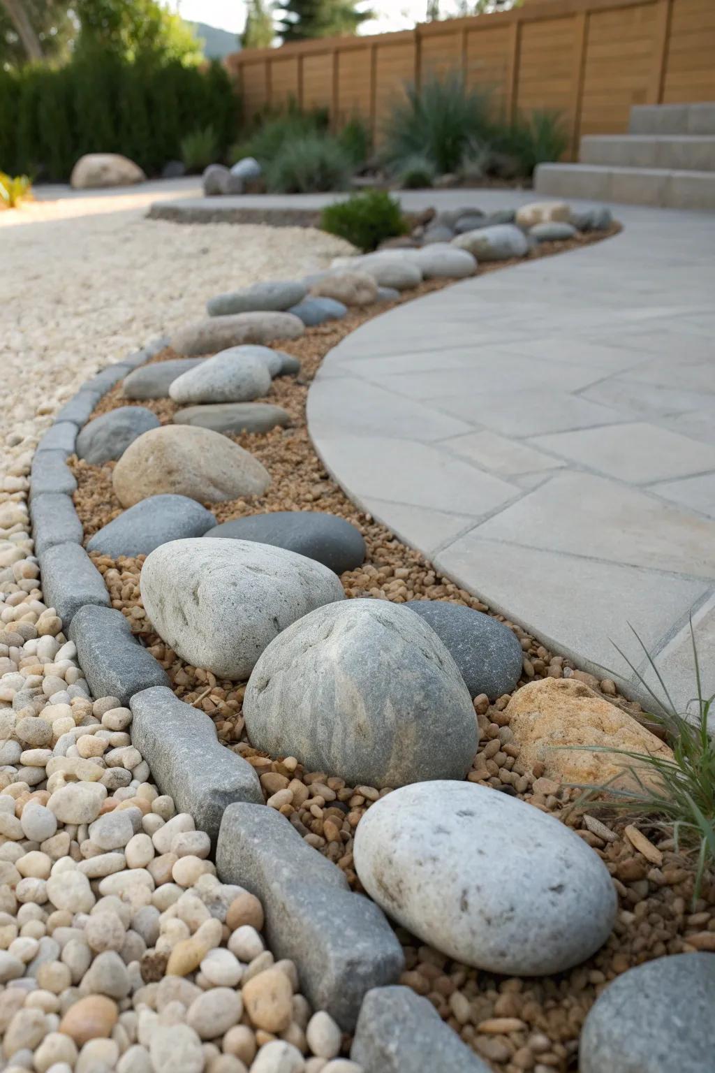 Elevate your garden's edge with the perfect blend of stone and gravel - a masterclass in both form and function.