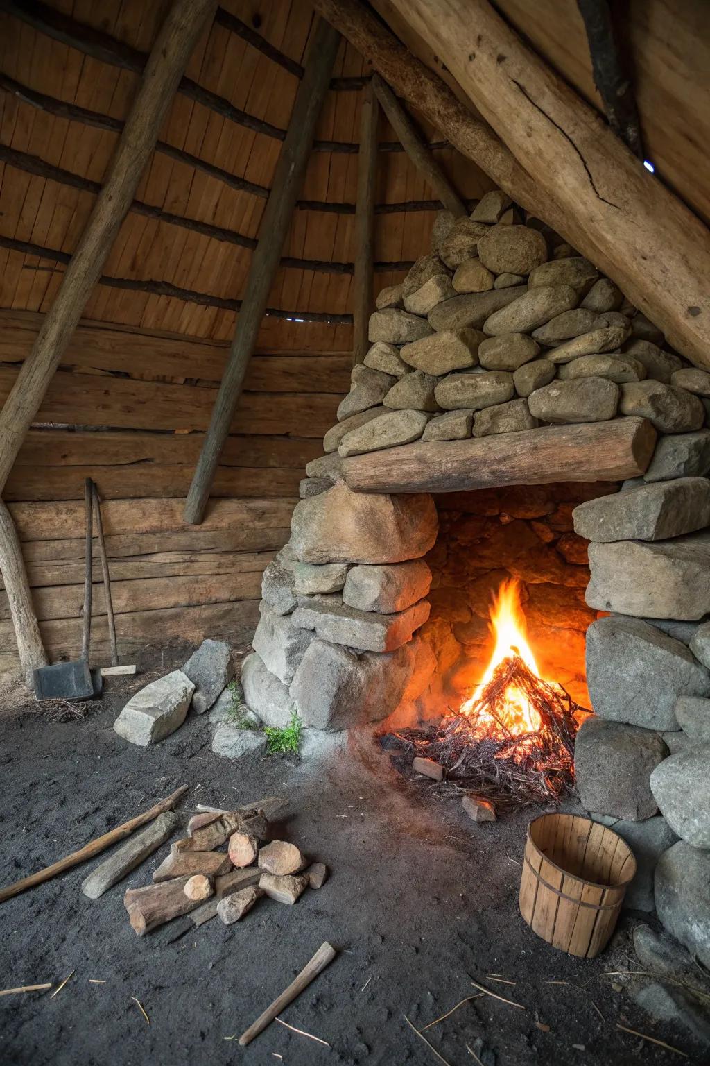 Crafting Warmth: A Stone Hearth for Cozy Nights in the Wilderness