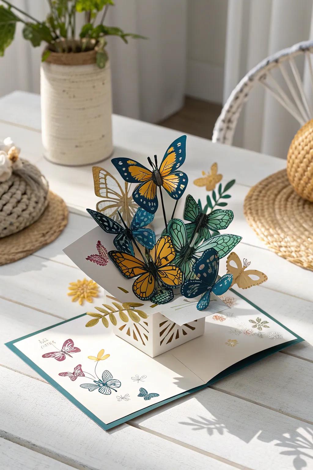 Unfold a world of wonder with this enchanting 3D butterfly card—perfect for capturing hearts and imaginations alike.