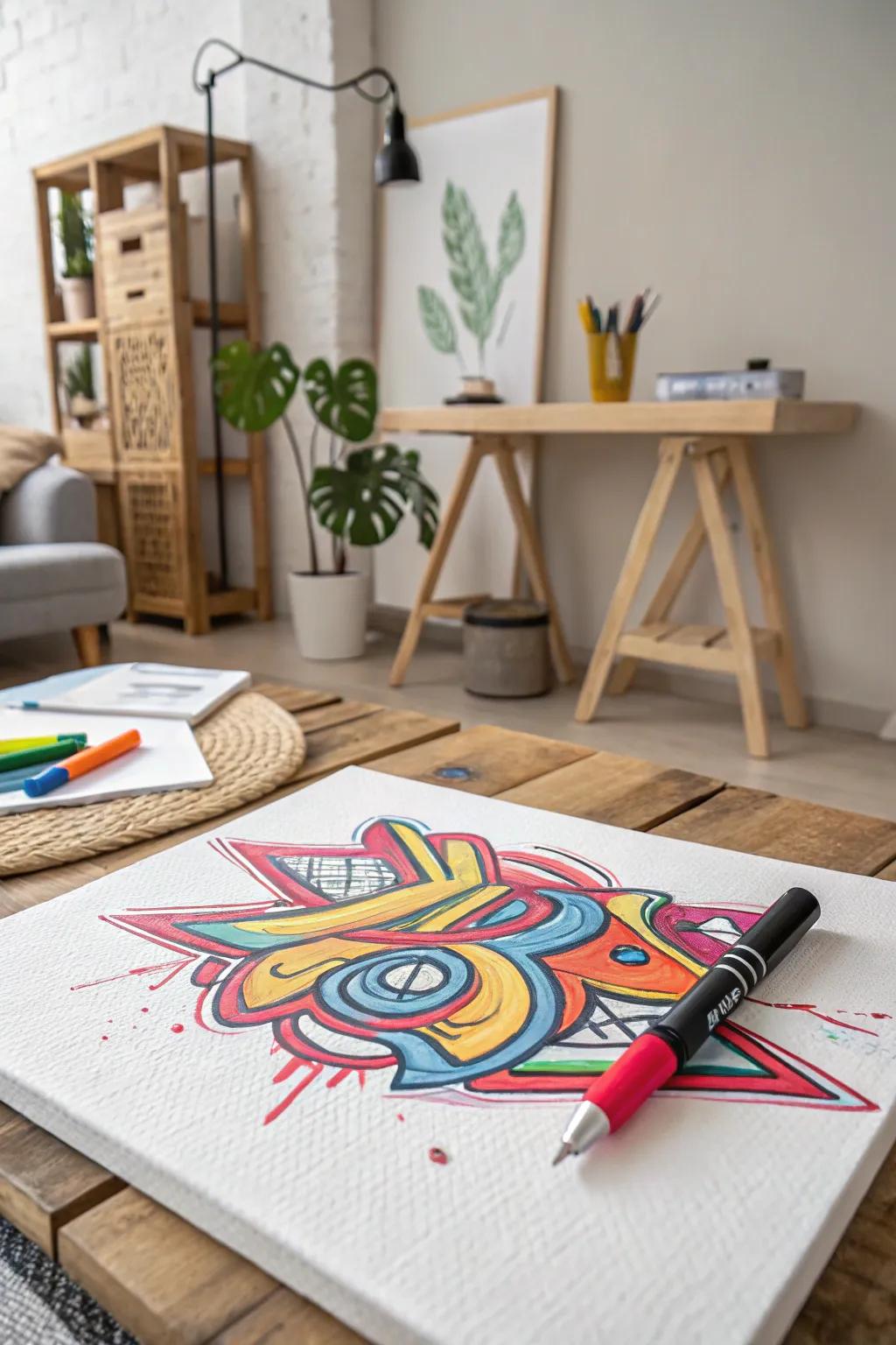 Unleash your creativity with graffiti-inspired marker art. Bold colors meet Scandinavian minimalism!
