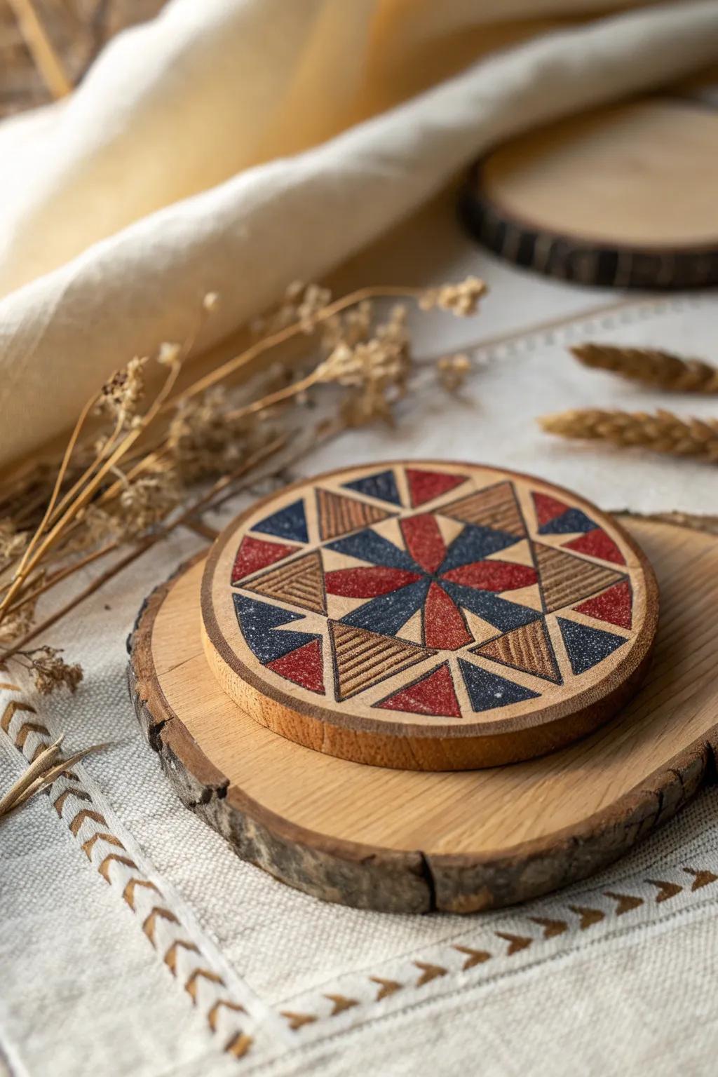 Crafted with love: Transform your space with these stunning wood burned coasters, where simplicity meets artistry.