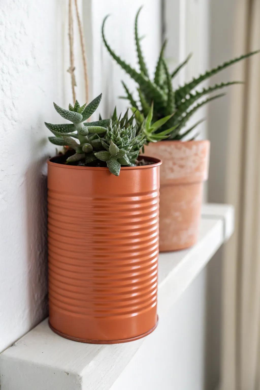 Transform tin cans into chic wall pockets for a touch of natural elegance in your home decor.