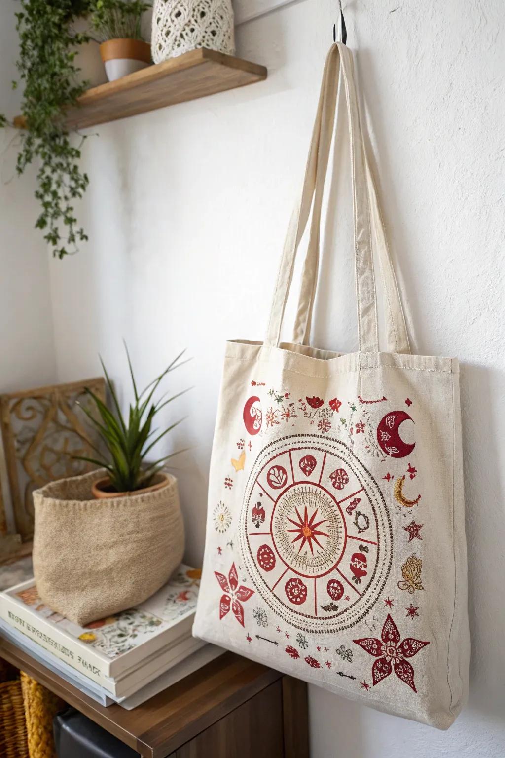 Embrace the cosmos with this stunning astrology-inspired tote bag, a perfect blend of celestial charm and minimalist elegance.