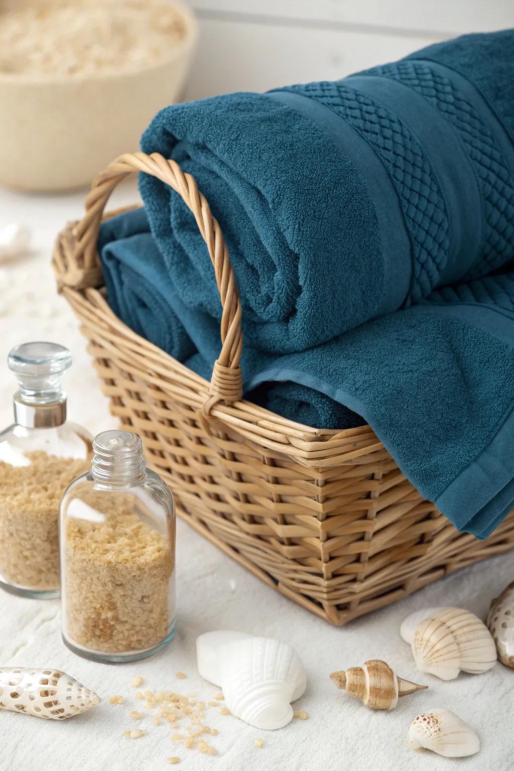Escape to the seaside with this elegant towel gift set, a perfect blend of ocean hues and natural charm.