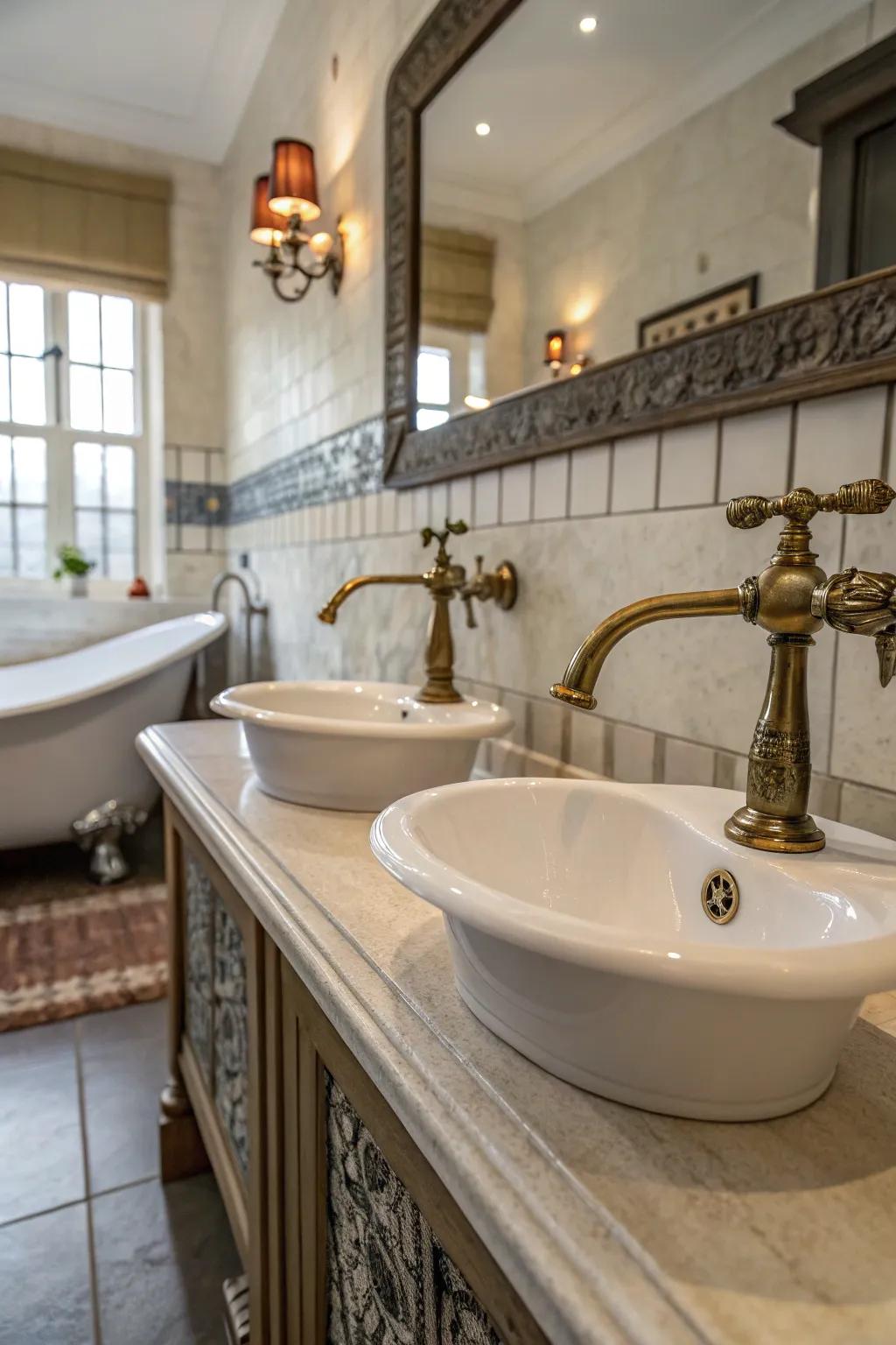 A harmonious mix of vintage and modern fixtures creates intrigue.