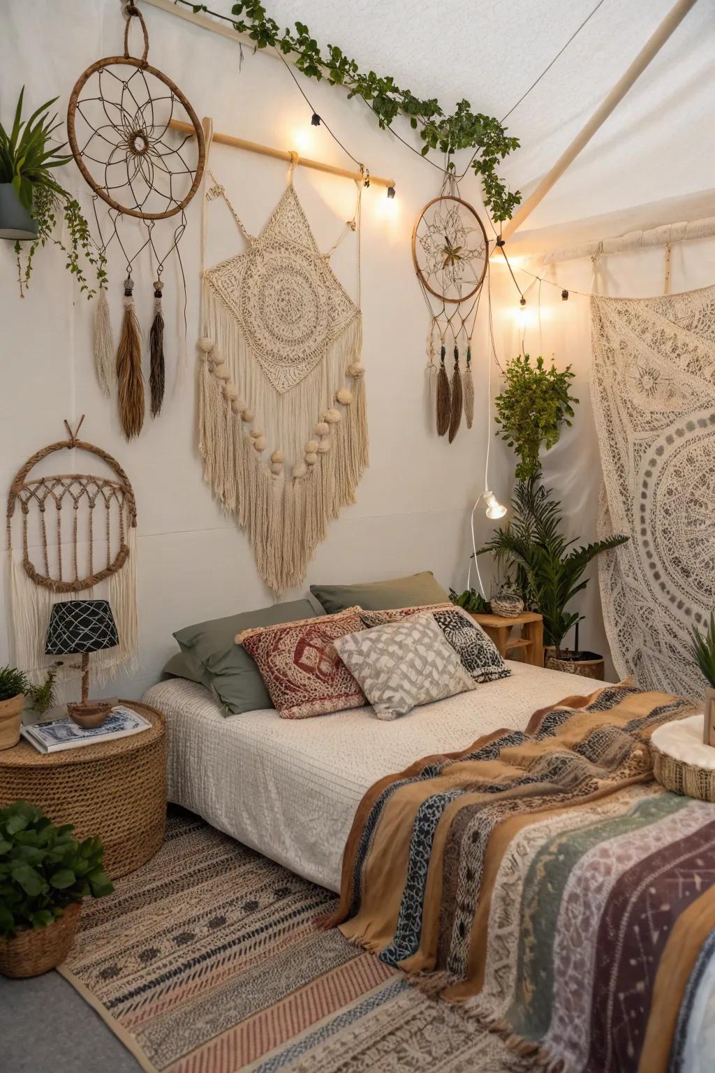 Bohemian touches add a free-spirited charm to your room.