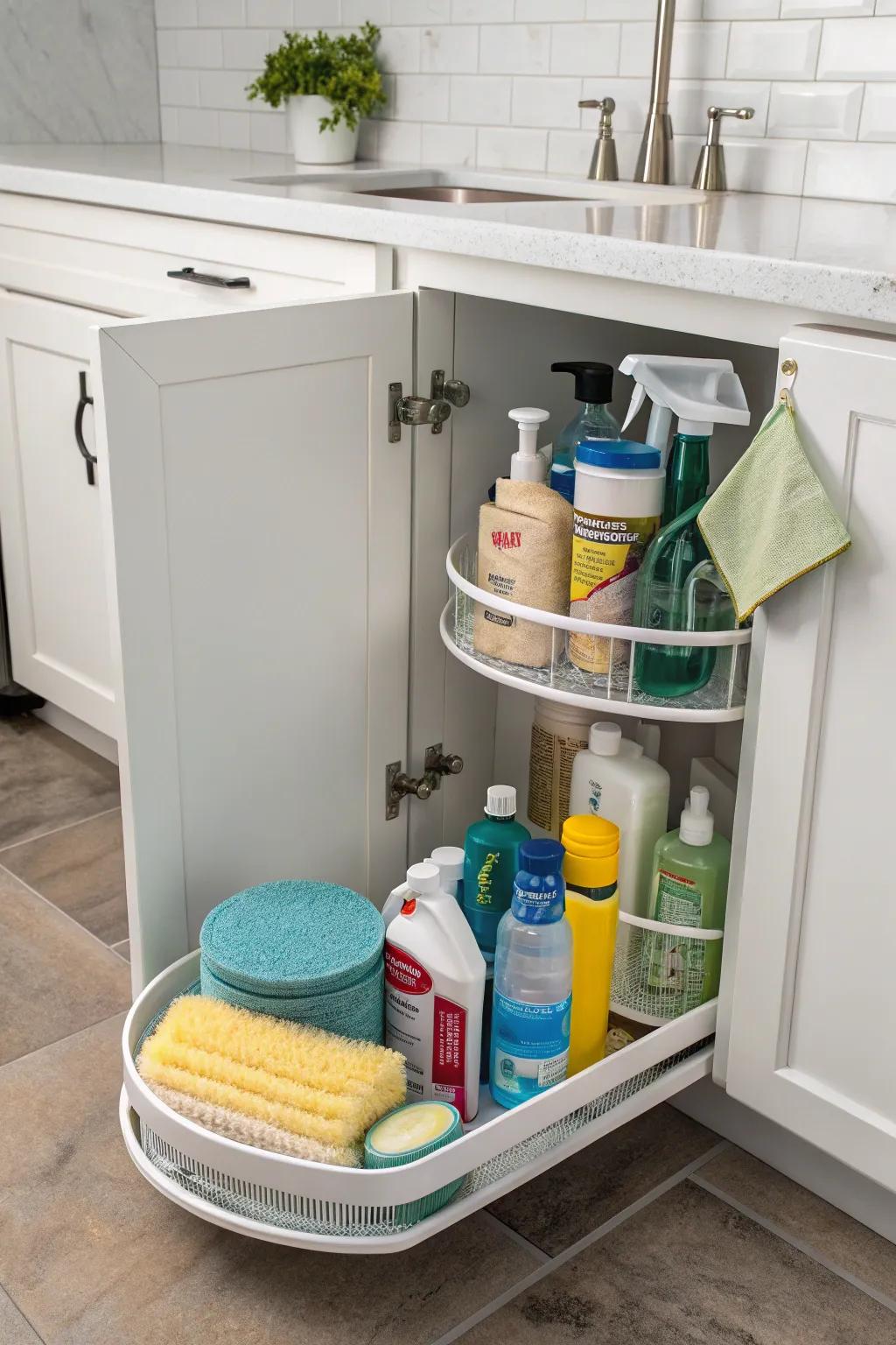 A Lazy Susan provides easy access to items at the back.