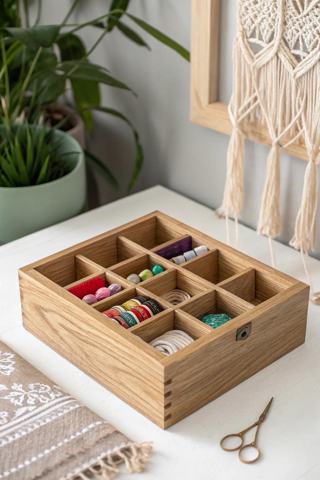 Elevate your organization with this stunning multi-compartment wooden box, where Scandinavian simplicity meets boho charm.