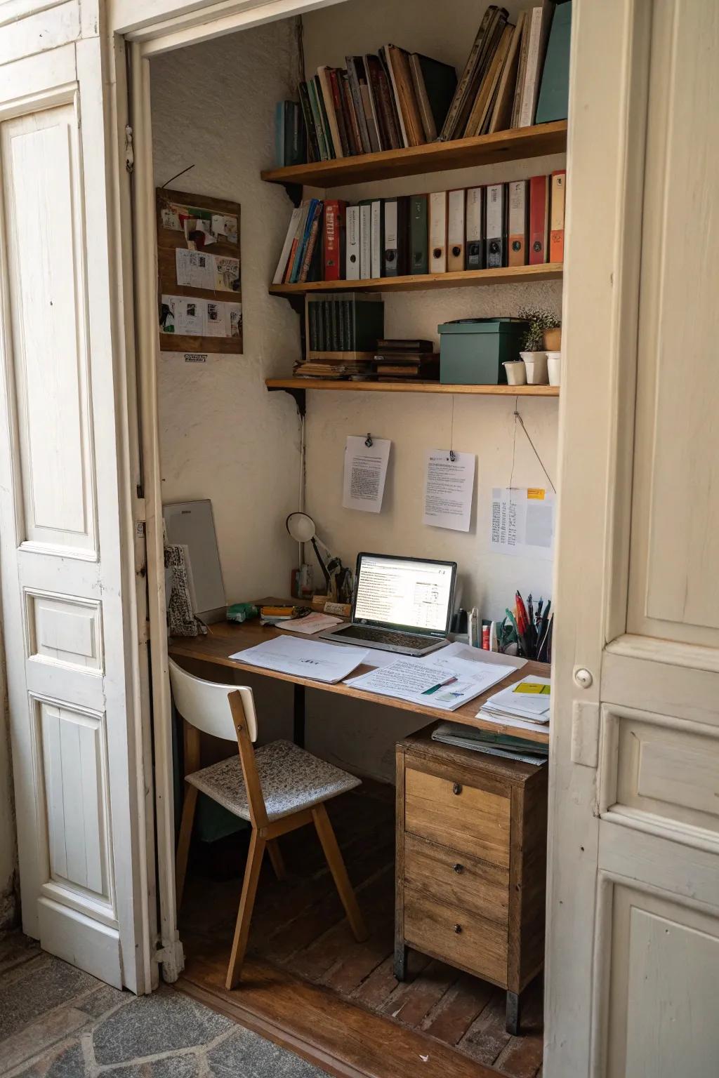 Turning doorways into workspaces maximizes functionality beautifully.