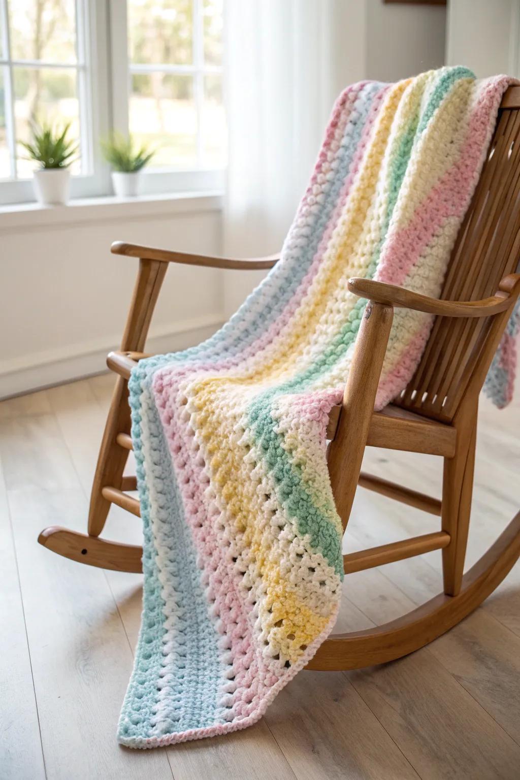 Wrap your little one in a rainbow of love with this playful baby blanket.