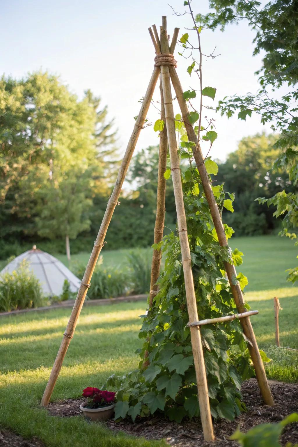 Elevate your garden with elegance: a charming tripod trellis for your watermelon dreams.