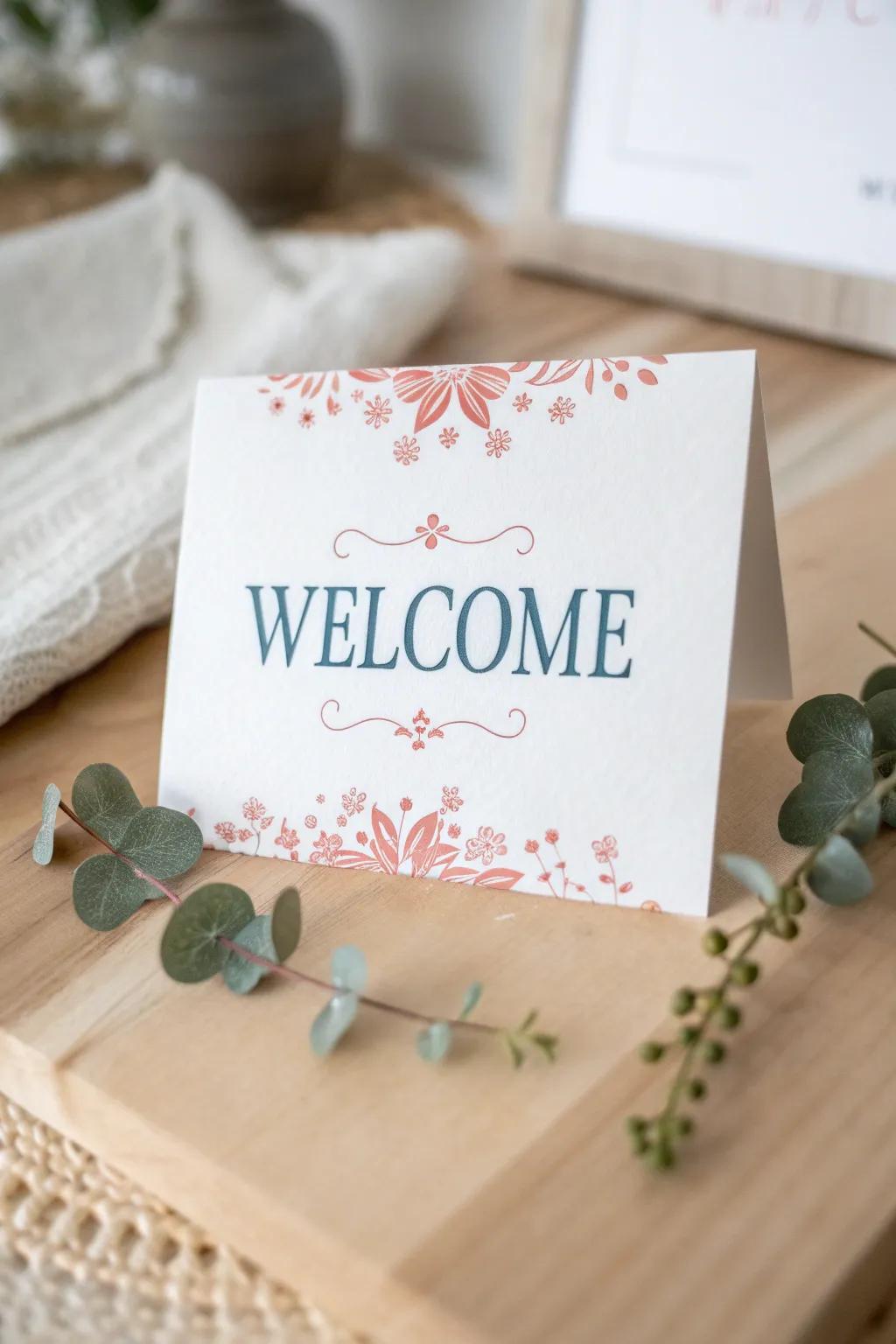 Embrace Minimalist Charm: A Welcome Card with Sophisticated Simplicity.