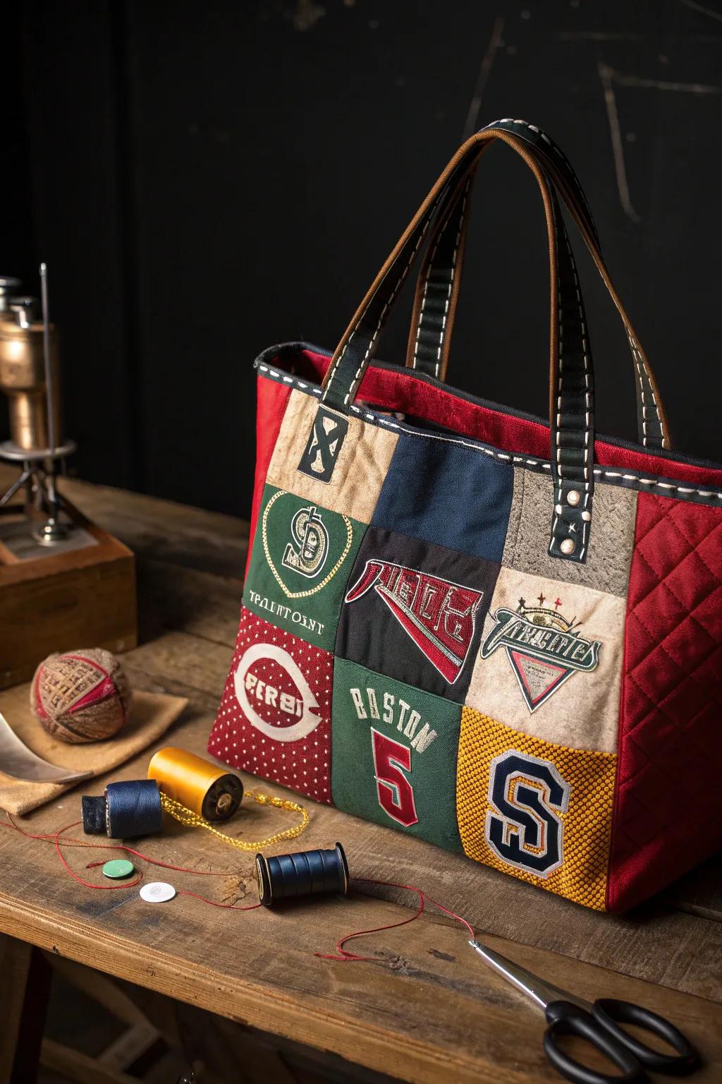 Repurpose old jerseys into a unique patchwork purse that speaks to your eclectic style.