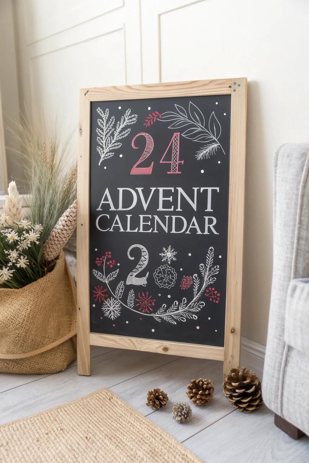 Countdown to Joy: Discover the Charm of a Handcrafted Chalkboard Advent Calendar.