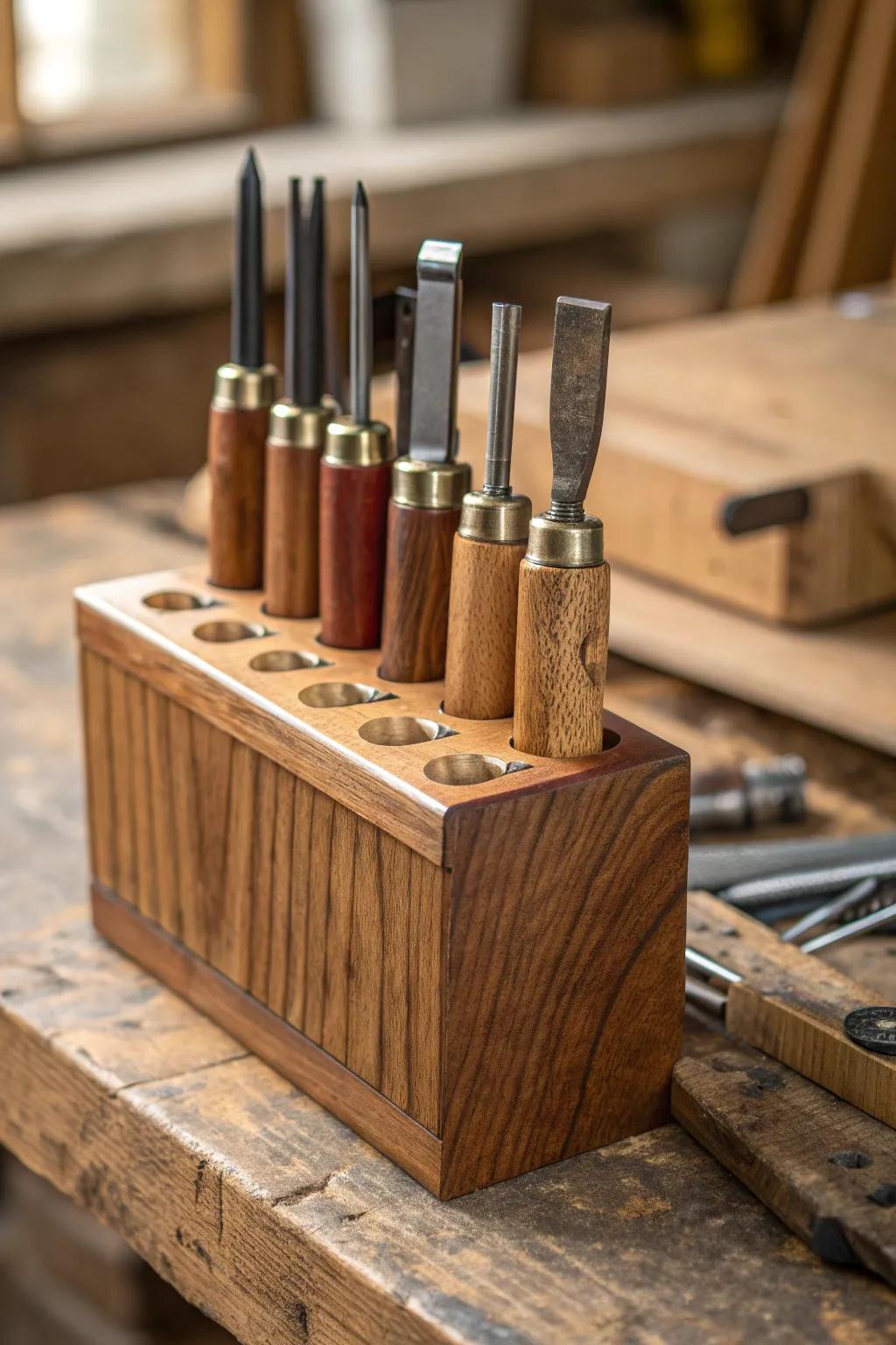 Craft Your Own: A bespoke slot holder for your wood carving tools, where function meets craftsmanship.
