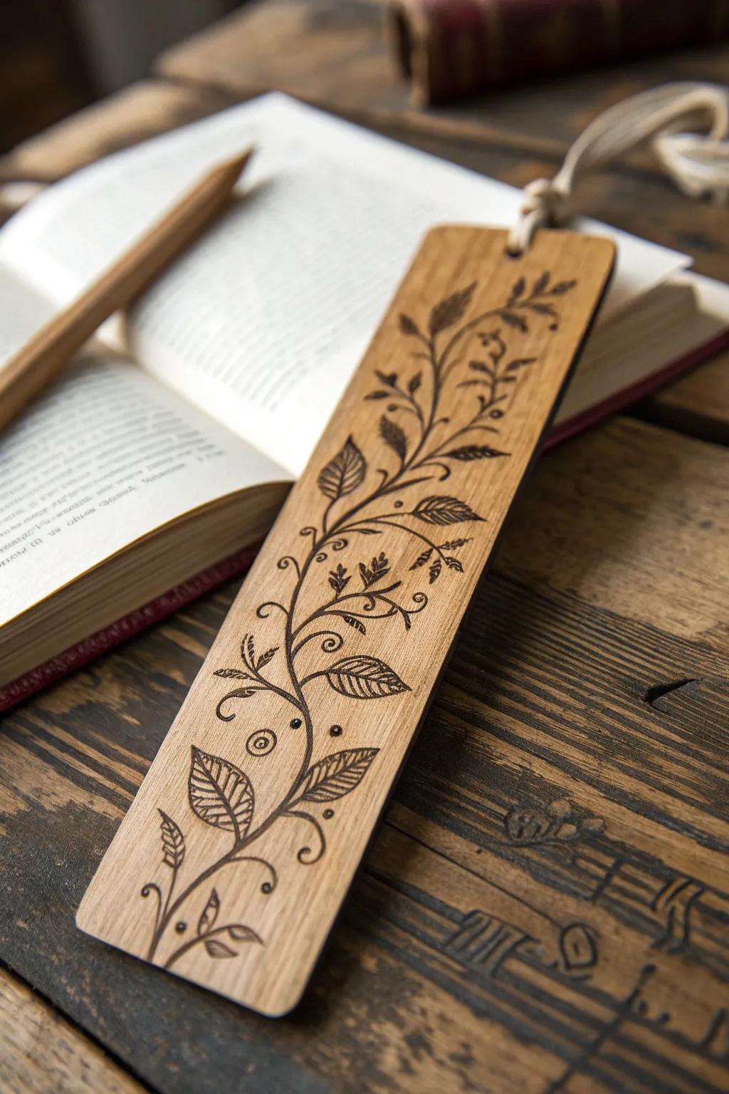 Nature's artistry captured in every line: Discover the elegance of engraved wooden bookmarks.