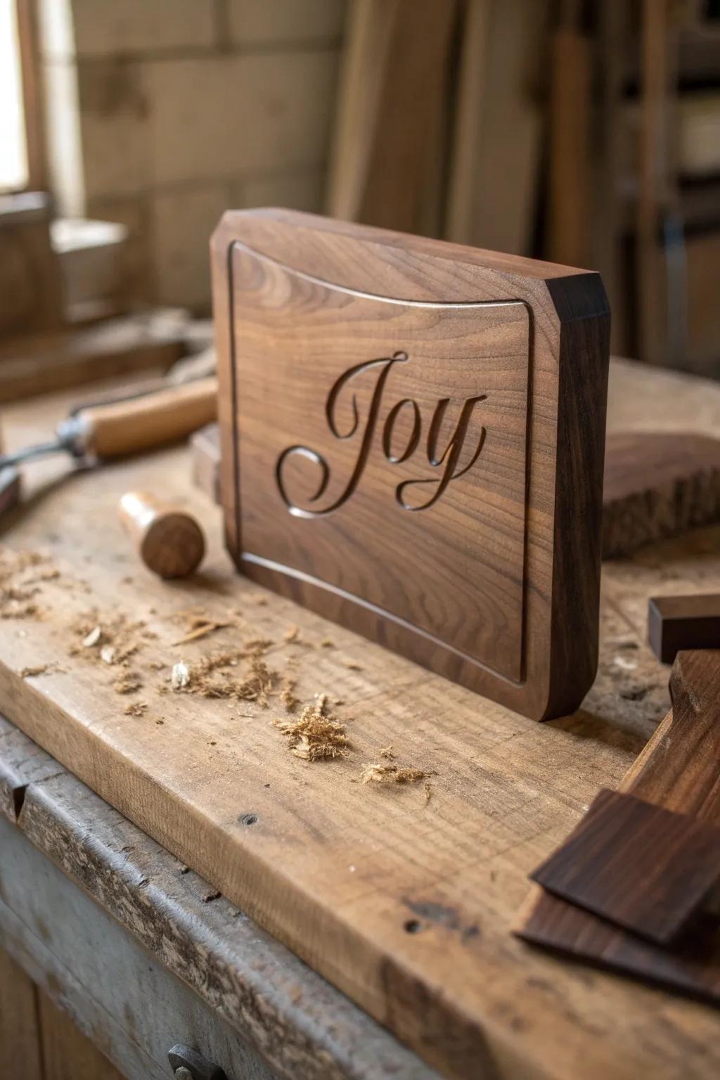Celebrate the season with handcrafted elegance: a wooden plaque that speaks the language of joy.