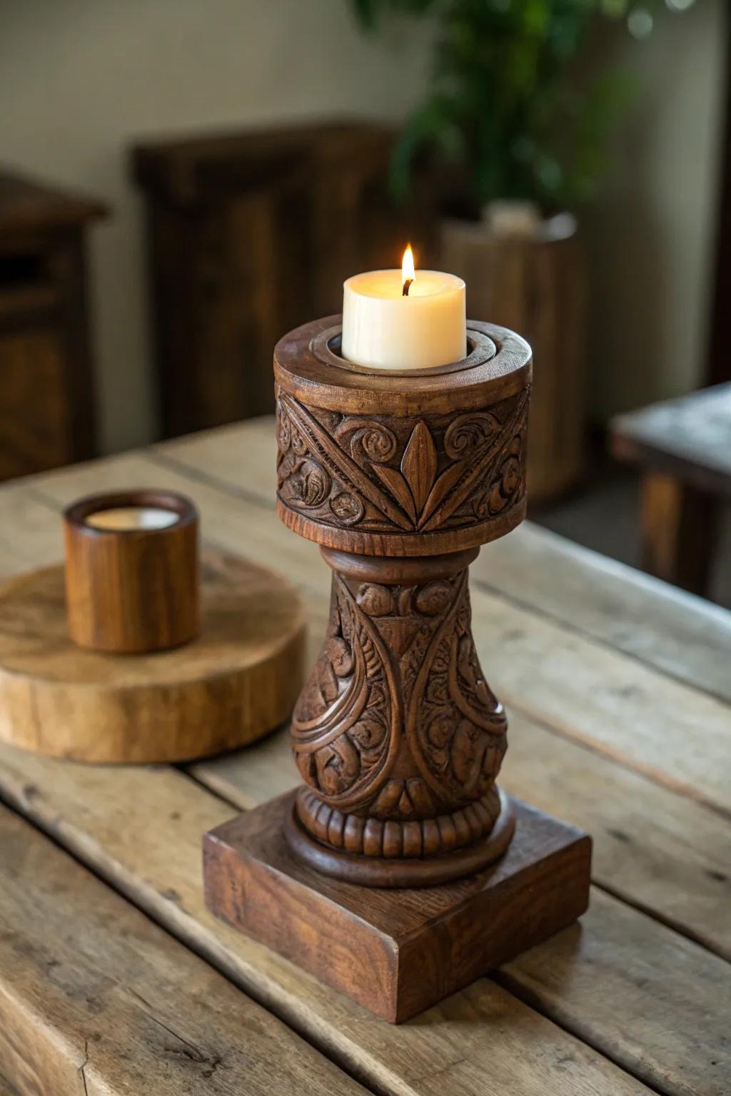 Illuminate your space with the timeless elegance of handcrafted wooden candle holders.