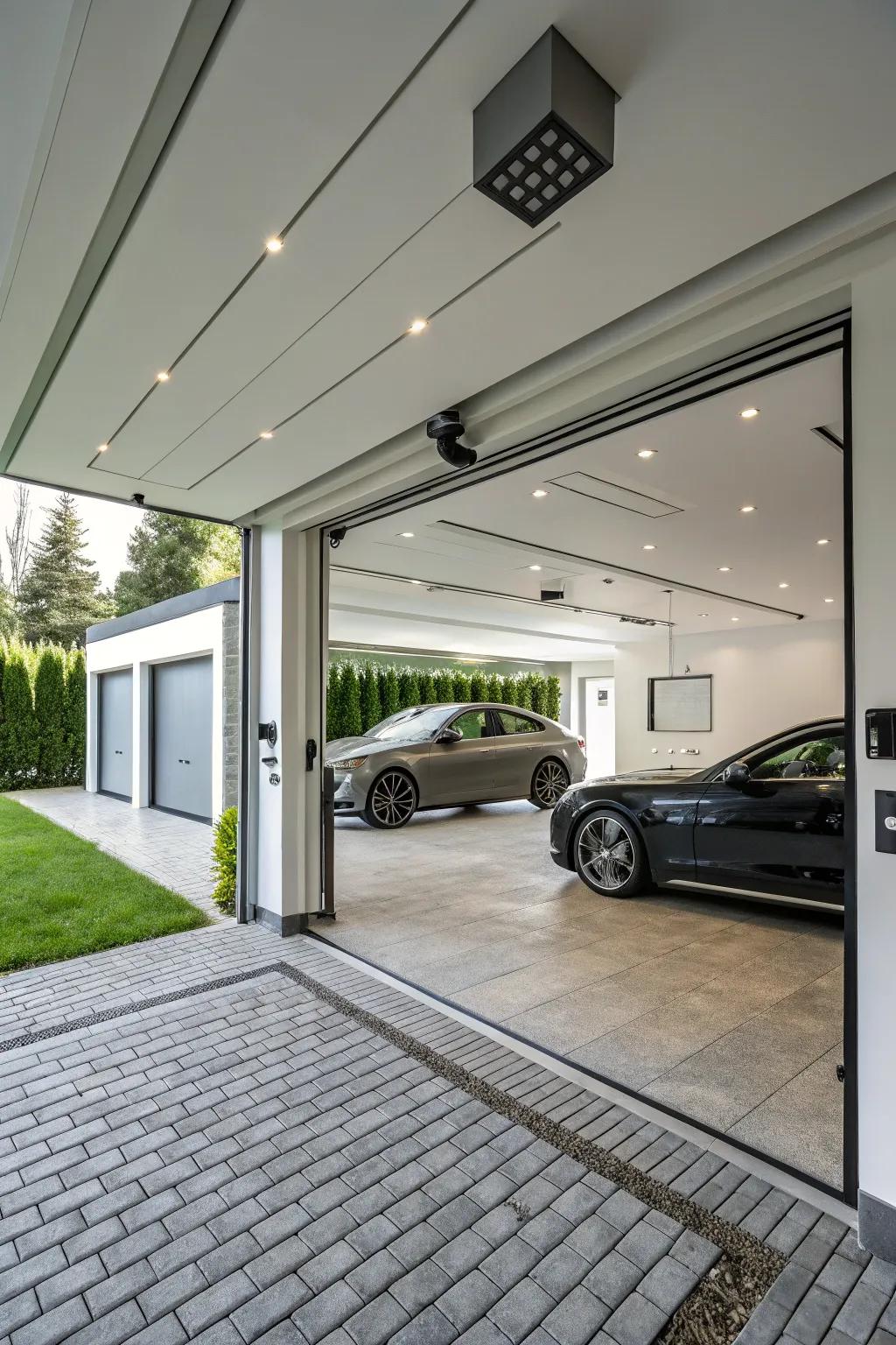 Smart technology transforms garages into futuristic spaces.