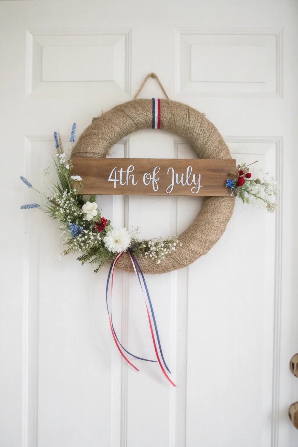 Celebrate Independence Day with minimalist elegance — a handcrafted patriotic wreath that speaks volumes with rustic charm.