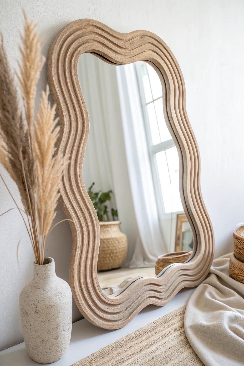 Elevate your space with an abstract clay mirror frame that celebrates simplicity and natural beauty.