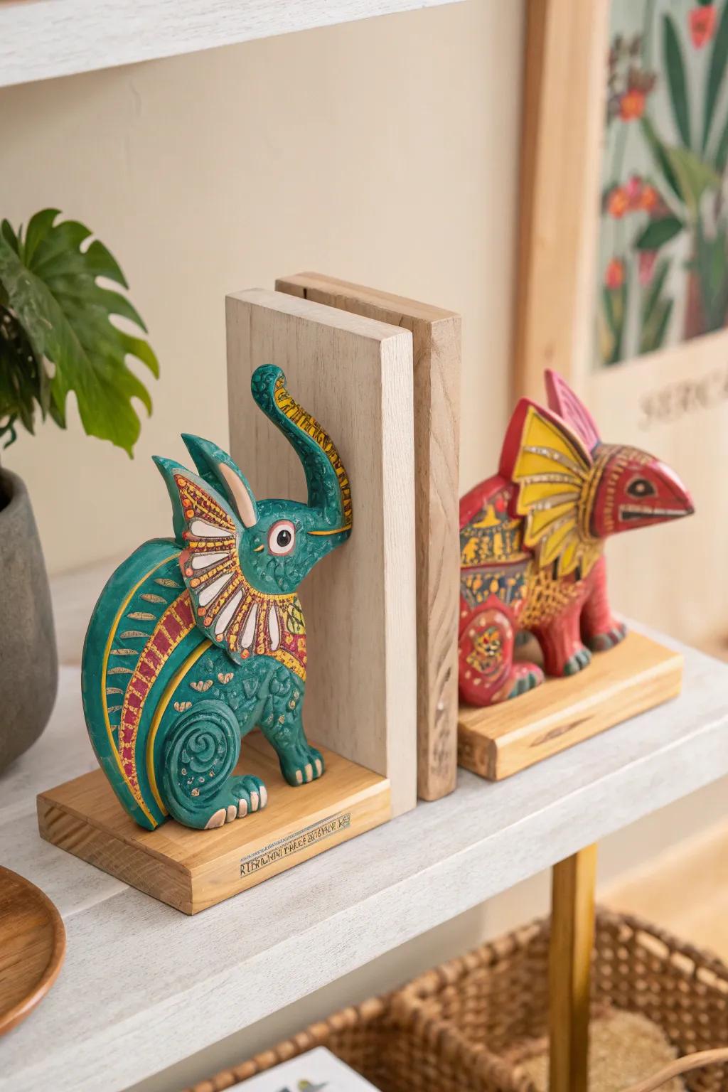 Add a touch of magic and color to your reading nook with these beautifully crafted alebrije bookends.