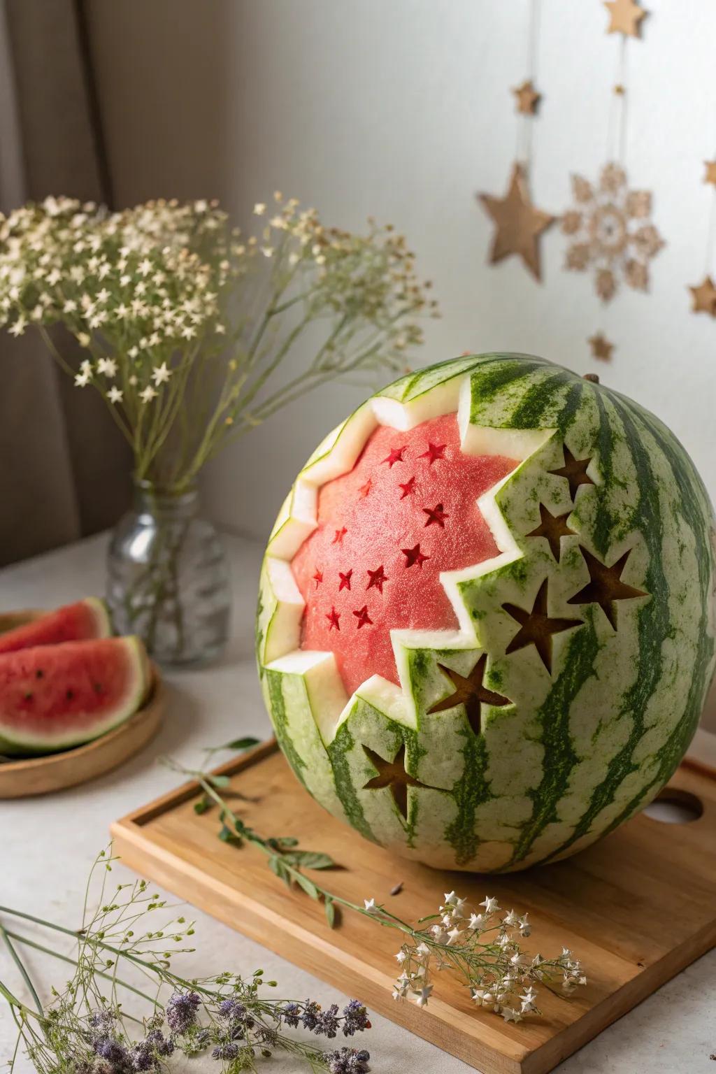 Bring a piece of the night sky to your table with this starry watermelon carving.