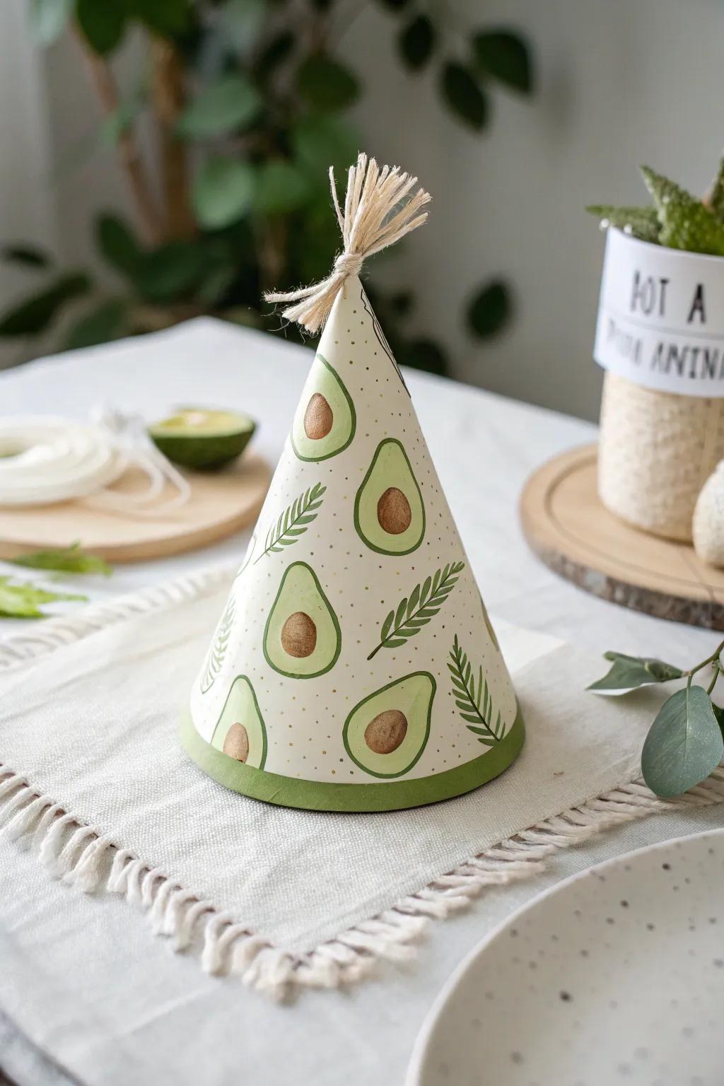 Celebrate in style with these charming avocado party hats, a perfect blend of simplicity and craft.