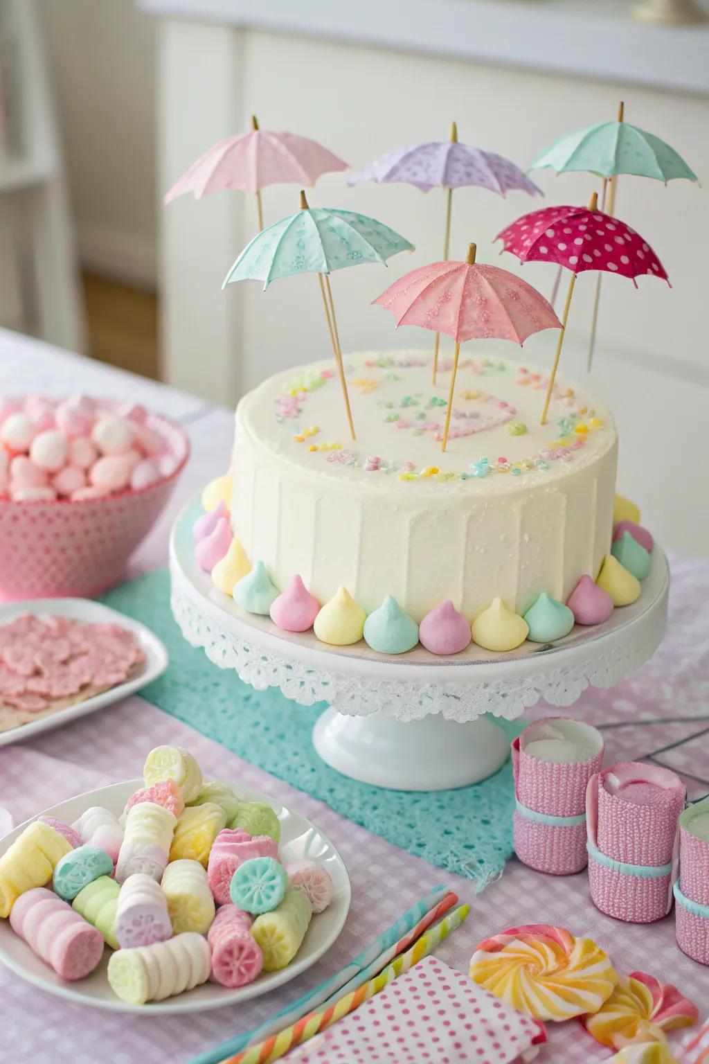 Umbrella cake toppers add charm to your desserts.