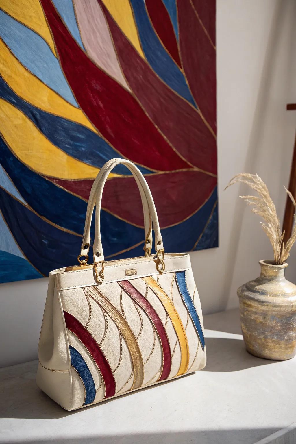 Add a pop of color to your look with this stunning abstract art handbag, where minimalism meets artistic expression.