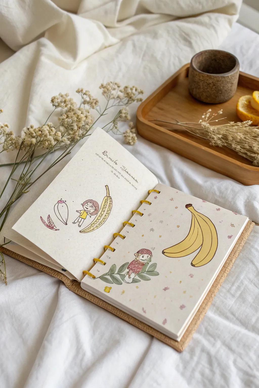 Dive into a whimsical world of banana adventures with this charming handcrafted storybook.