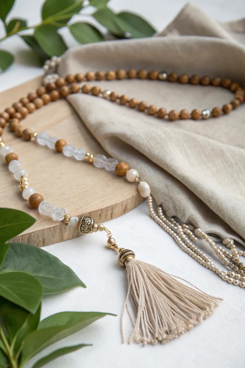 Discover the art of mixing materials: a stunning bead necklace that combines simplicity and elegance.