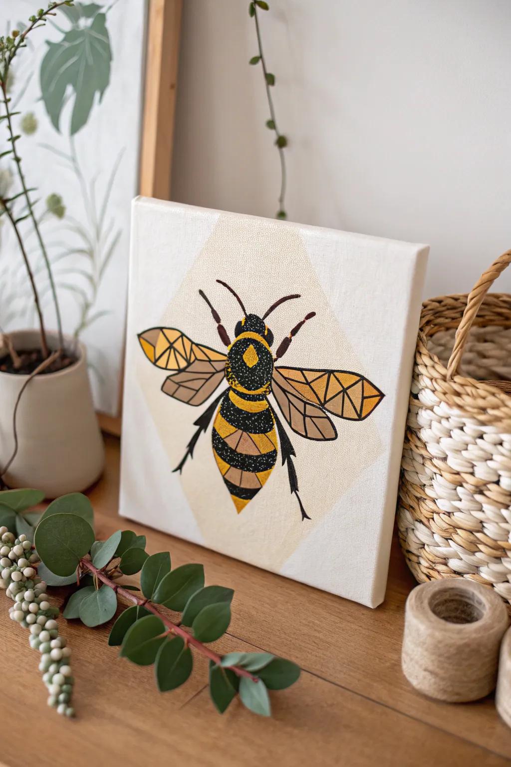 Transform classic bee art with a contemporary geometric twist for your minimalist space.