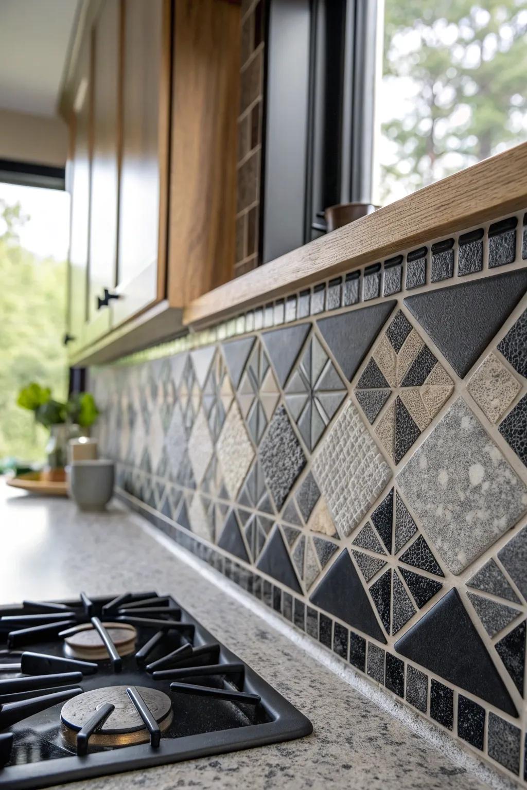 Transform your space with the artistic allure of a black mosaic backsplash—where minimalism meets creative craftsmanship.