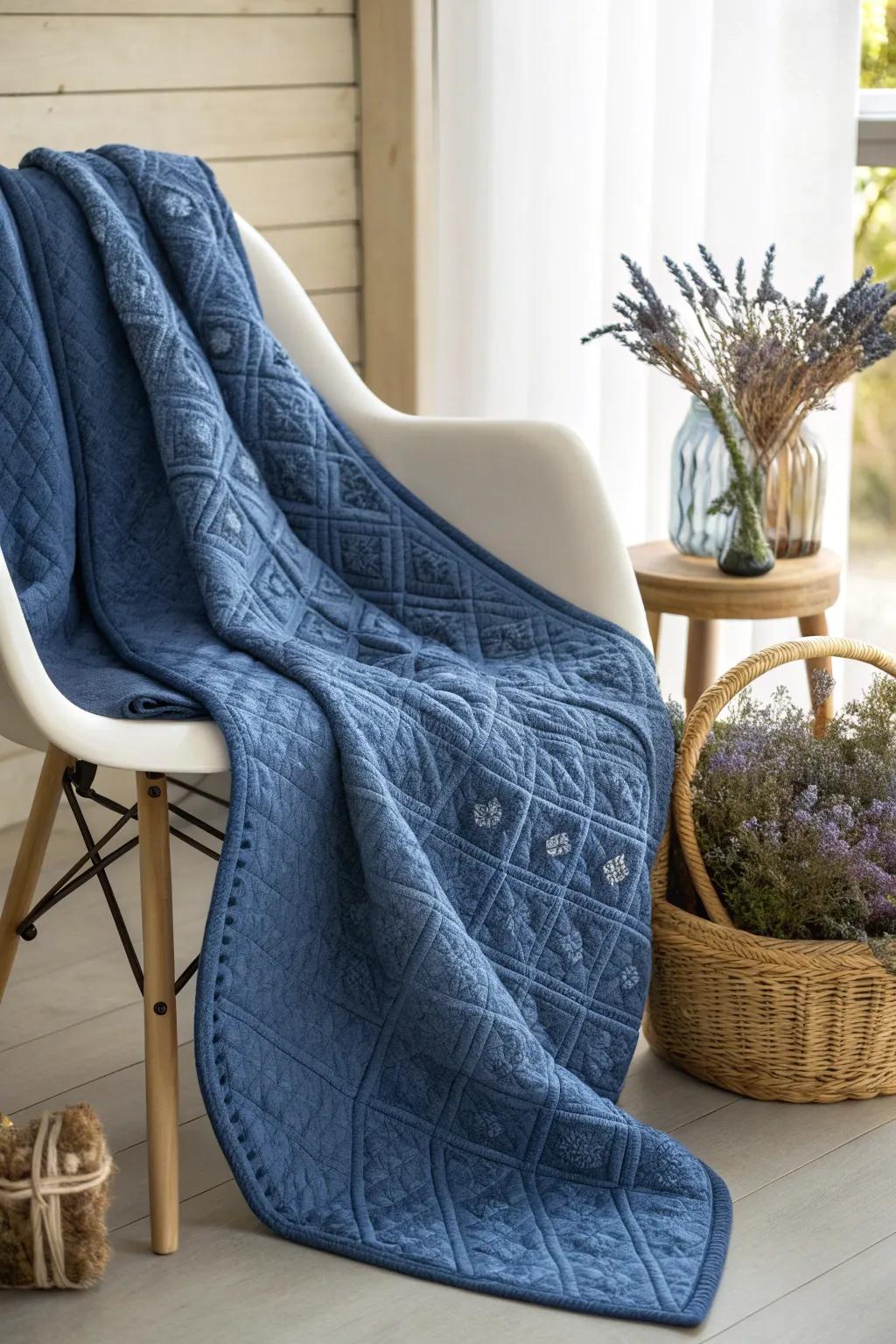 Embrace the allure of indigo with this stunning handcrafted quilt, a perfect blend of minimalist elegance and boho charm.