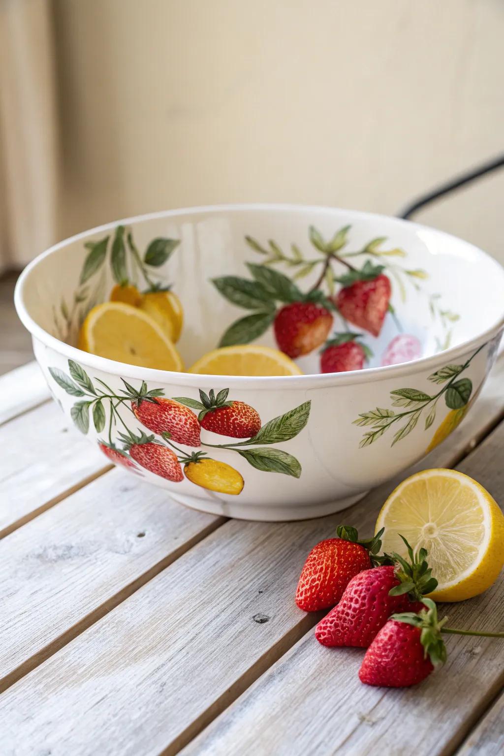 Brighten your table with a hand-painted Fruit Fiesta bowl, a perfect blend of Scandinavian simplicity and boho charm.