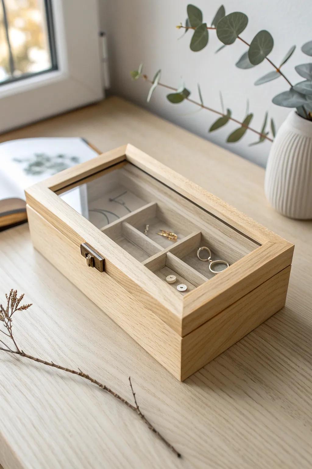 Discover the elegance of simplicity with our see-through box design, revealing treasures within.