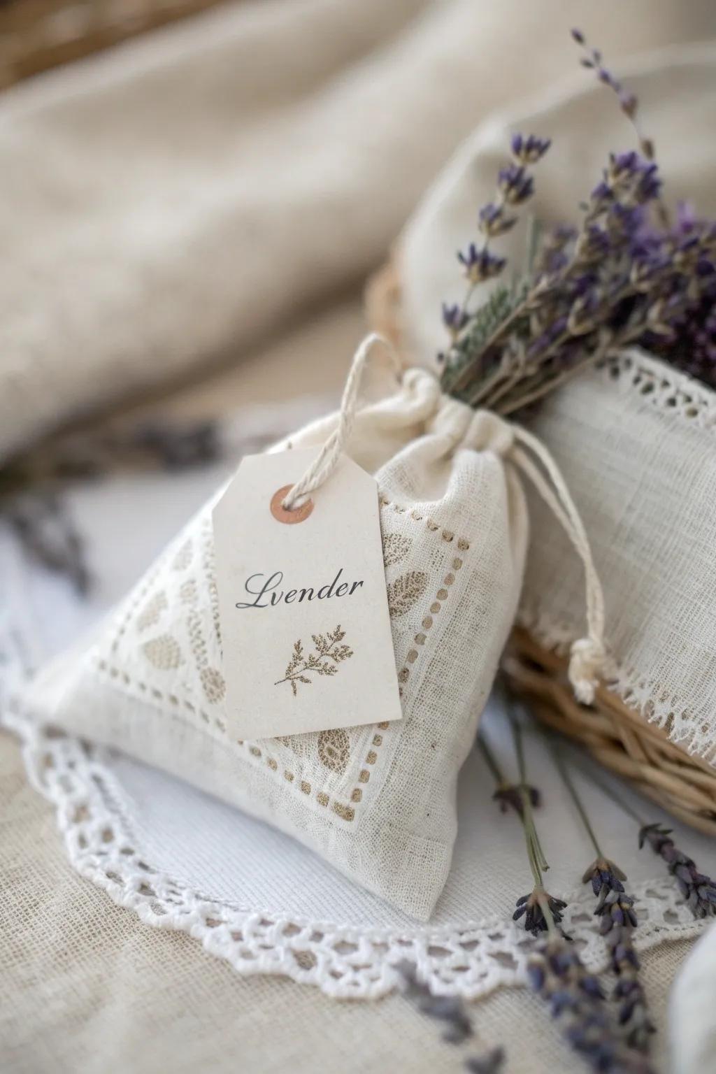 Elevate your bridal shower with these charming handcrafted sachets, infused with love and lavender.