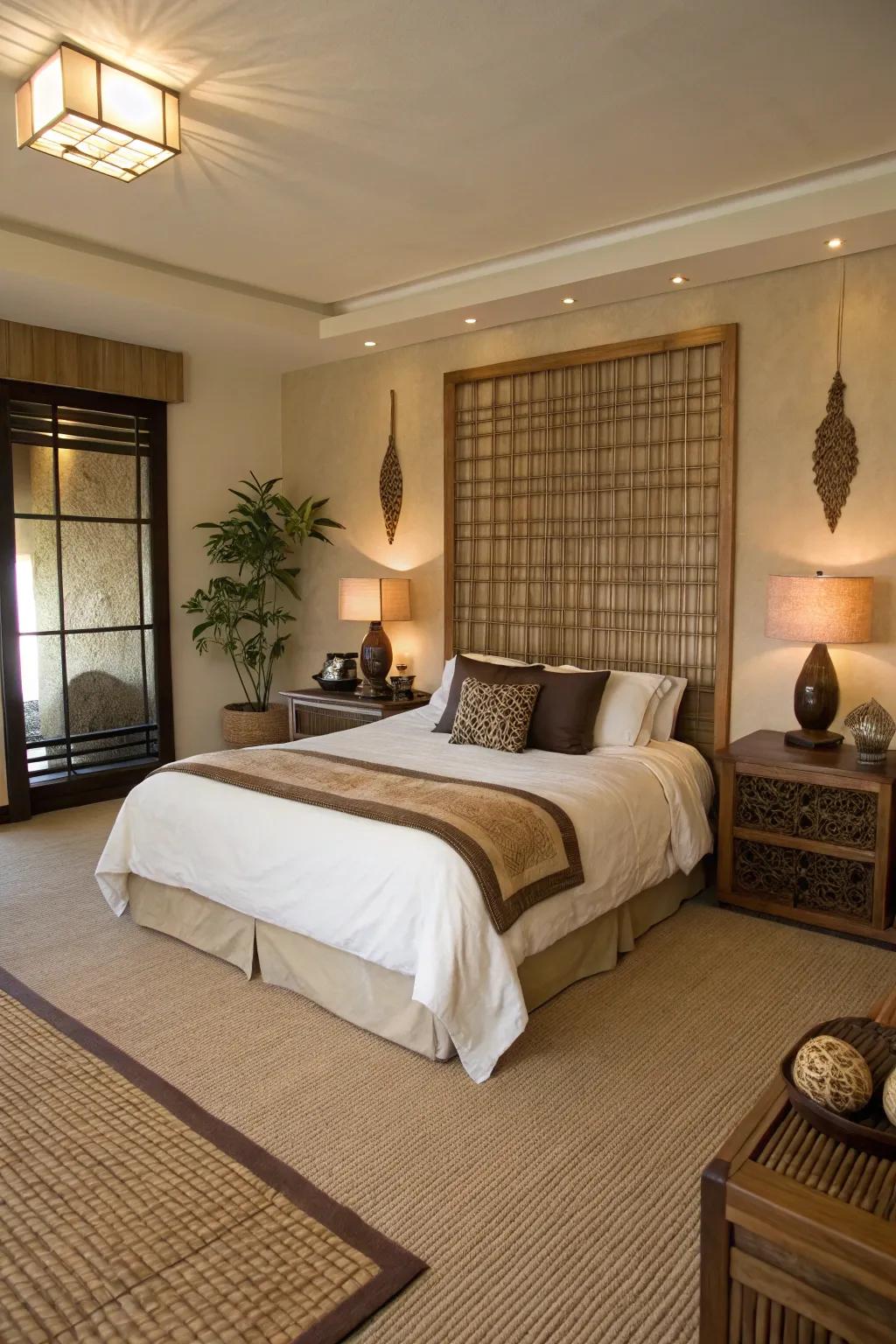 A beige carpet adds comfort and elegance.