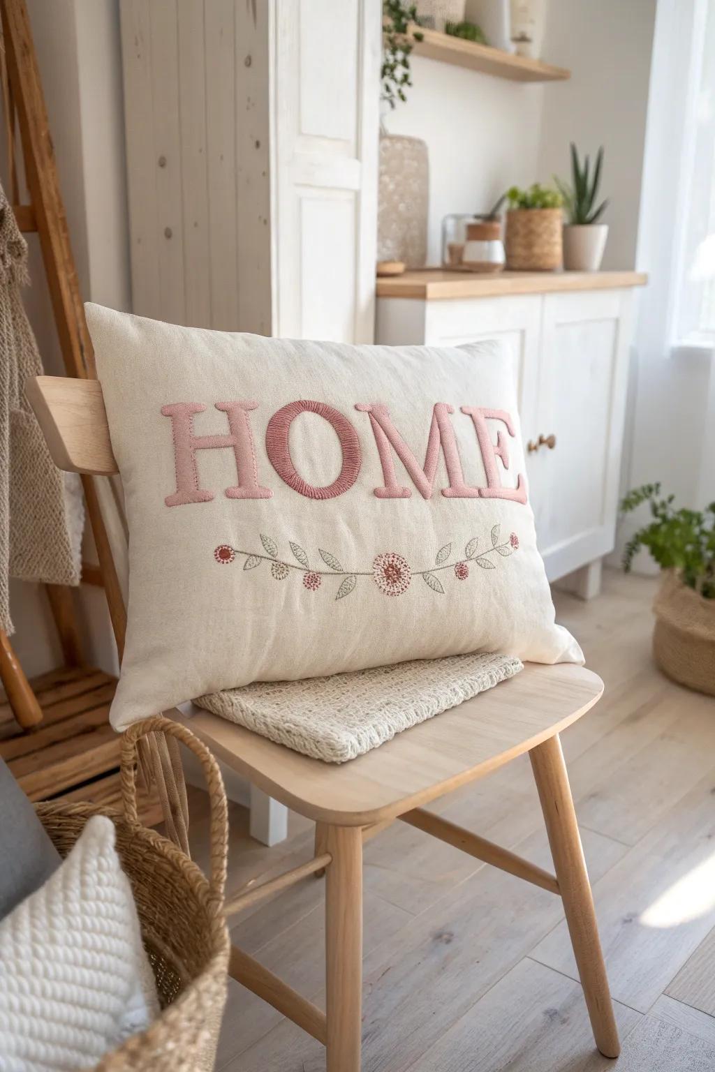 Embrace the charm of bubble letters in your decor with this personalized cushion, blending minimalist elegance with a Boho flair.