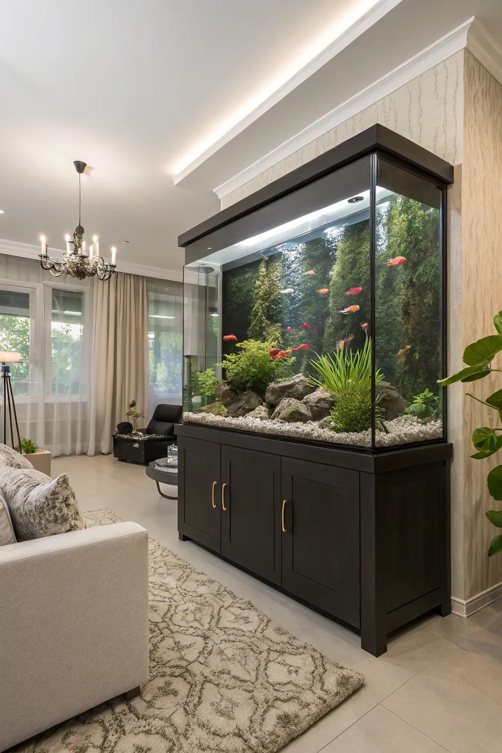 Blend style and function with a built-in cabinet aquarium.