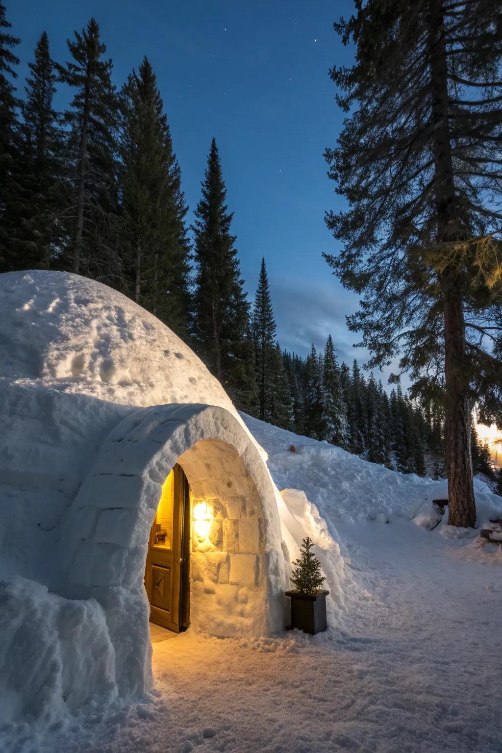 Discover the warmth and craftsmanship of a snow cave—a beacon of survival in the winter wilderness.