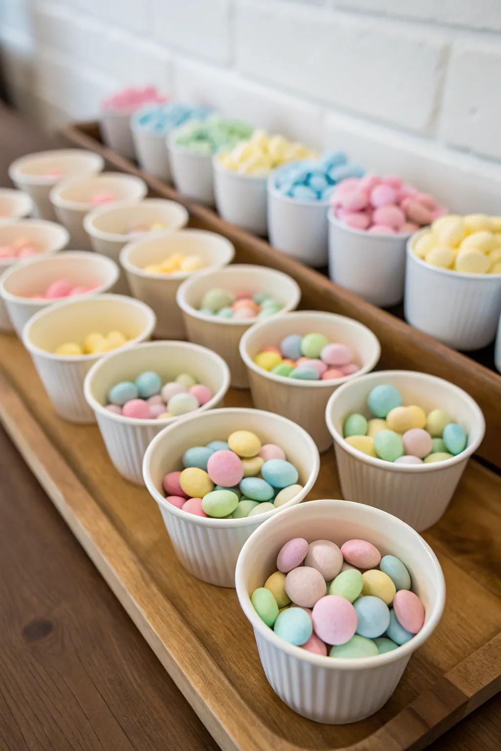 Miniature displays keep the candy bar tidy.