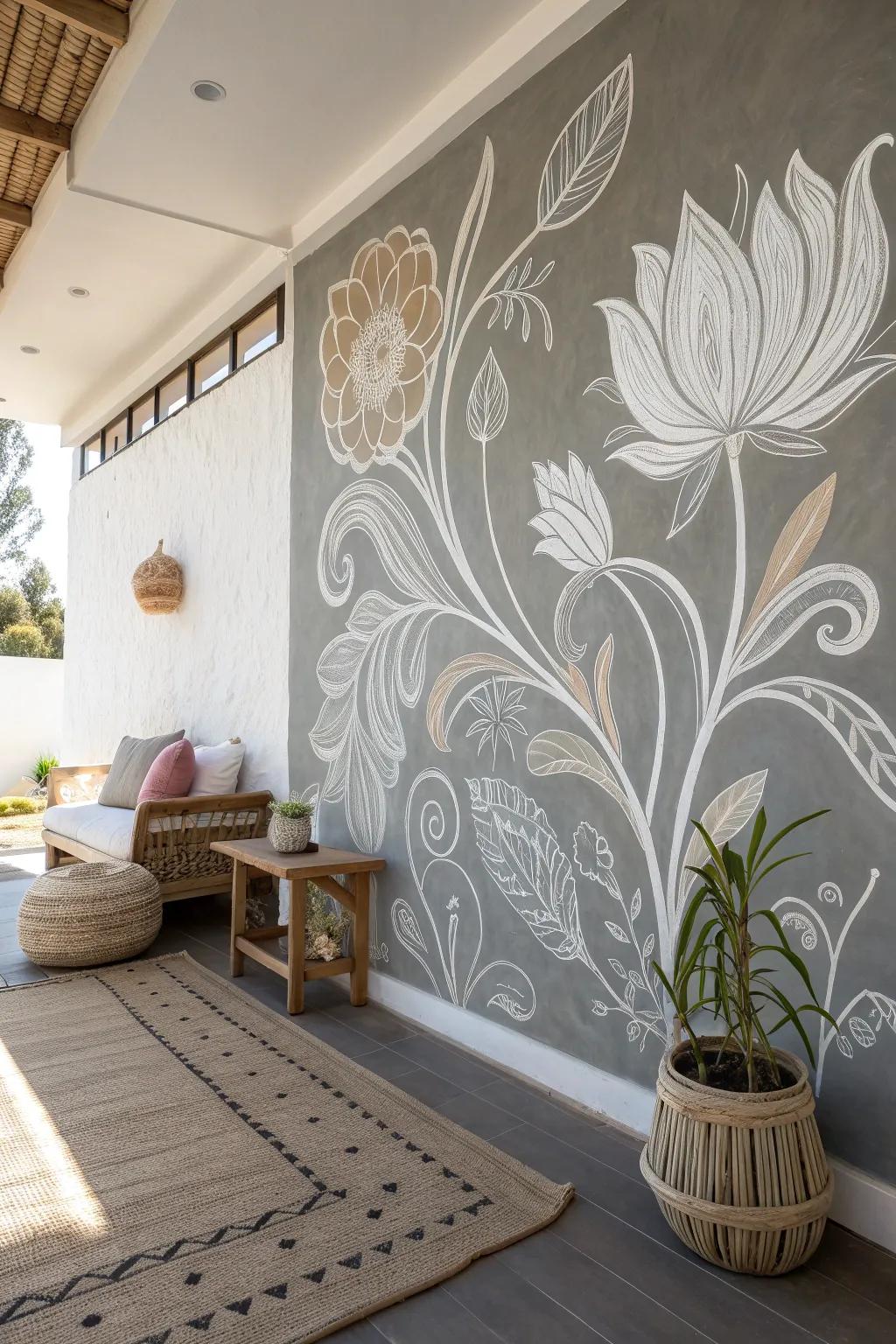 Transform your space with the timeless elegance of a chalk art mural. Perfect for those who appreciate the beauty of simplicity and craftsmanship.