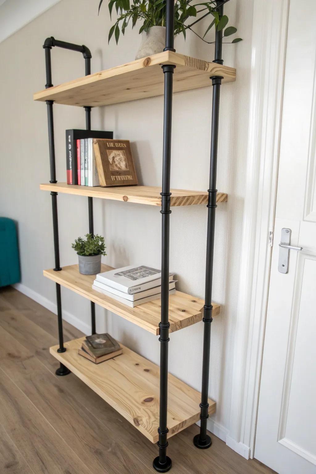 Elevate your space with this chic DIY Pipe and Pine bookshelf – where simplicity meets urban elegance.