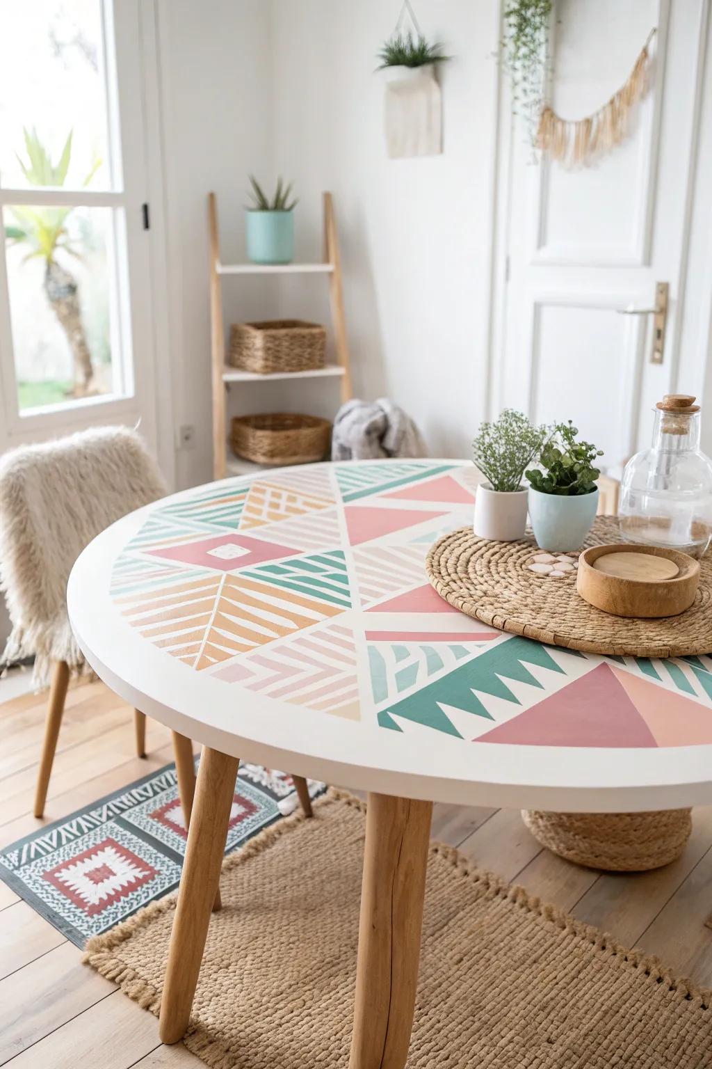 Transform your space with a touch of artistic flair: DIY painted patterns for a chic table top makeover.