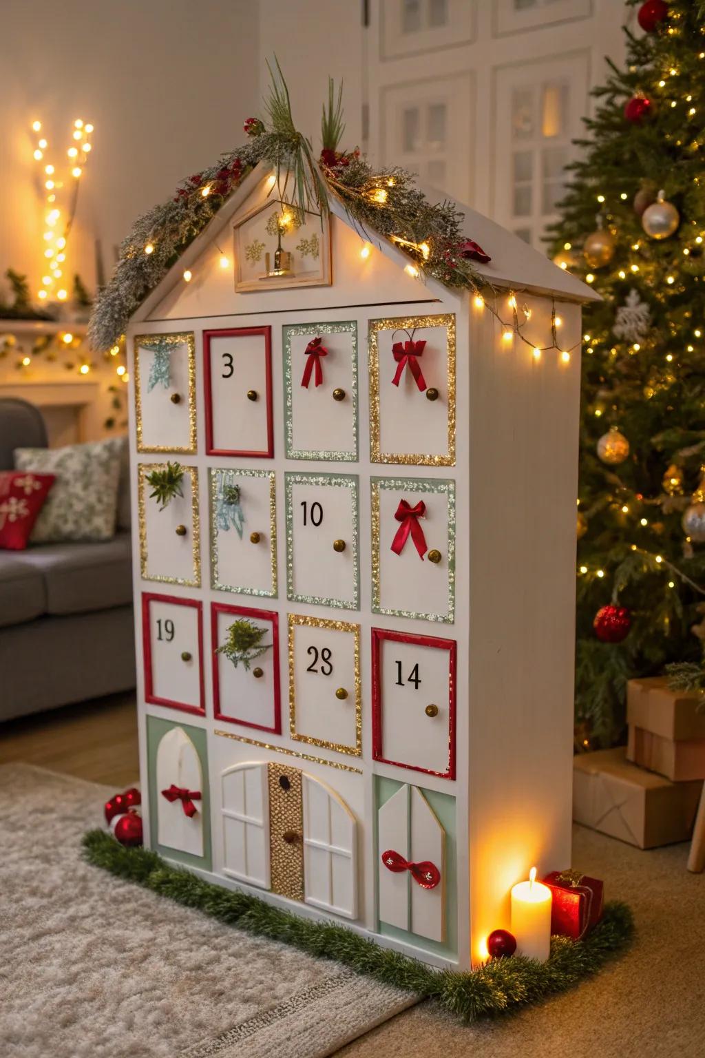 A unique advent calendar adding charm to the decor.