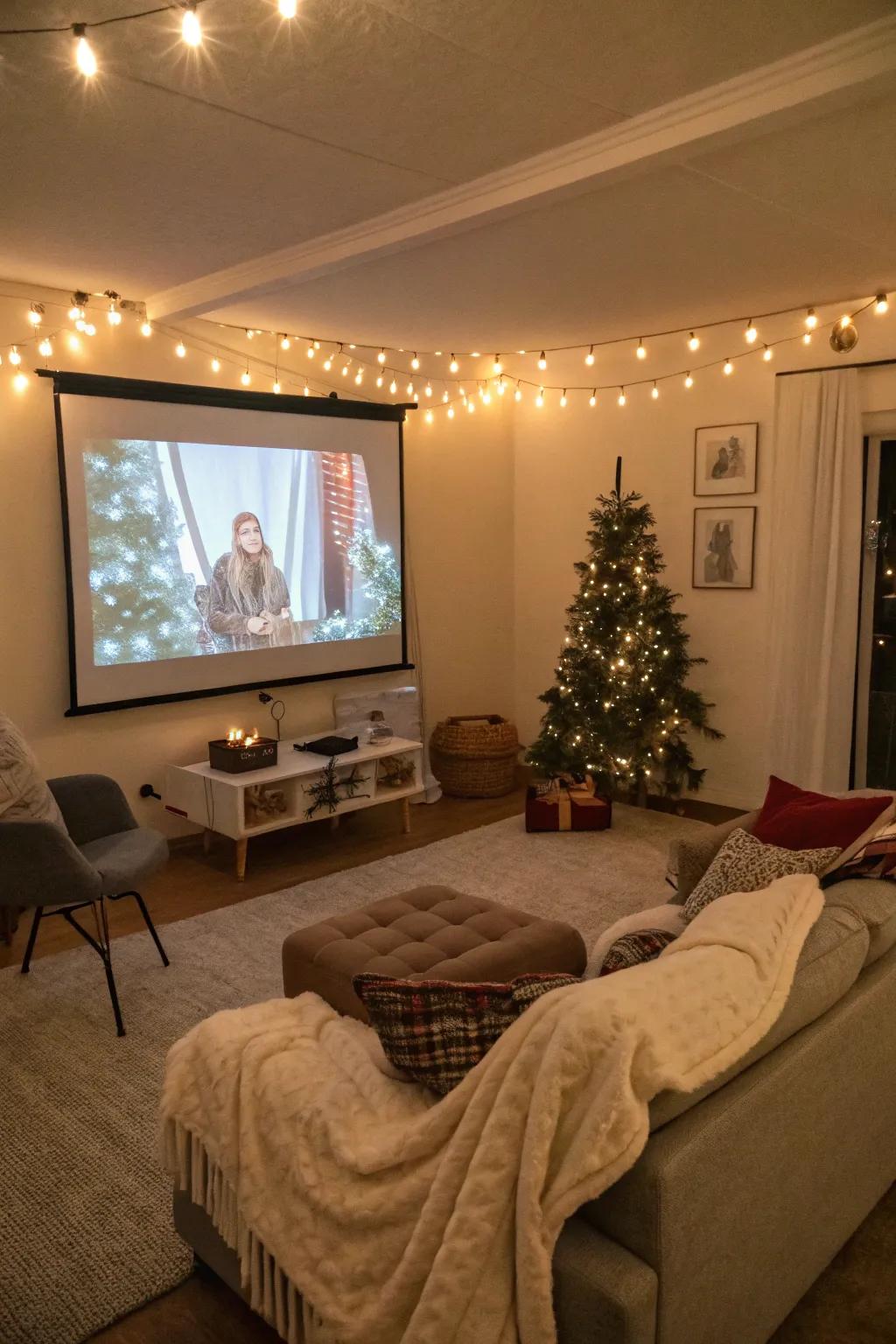 Enjoy a cozy Christmas movie night at home.