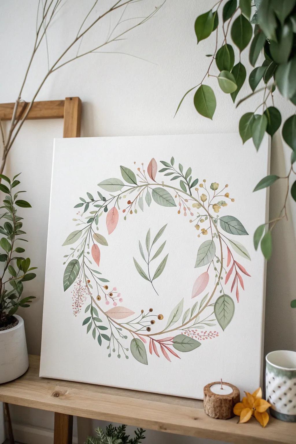 Embrace the serenity of nature with this minimalist botanical circle painting. 🌿 #BotanicalBliss #ScandiBoho